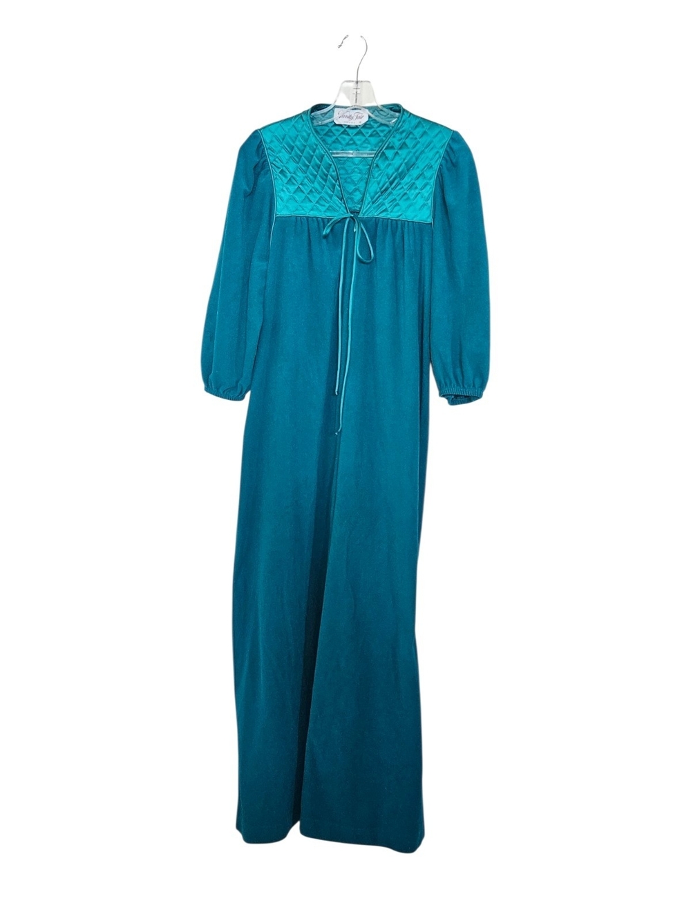 Vintage Vanity Fair Teal Maxi Robe with Quilted Yoke